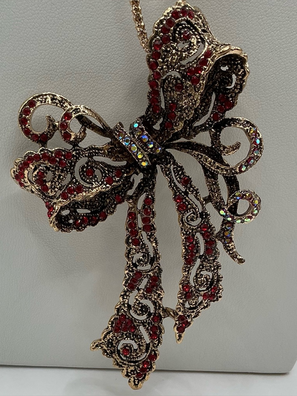 ANTIQUE GOLDTONE RED RHINESTONE LARGE PENDANT BROOCH COMBO NWOT